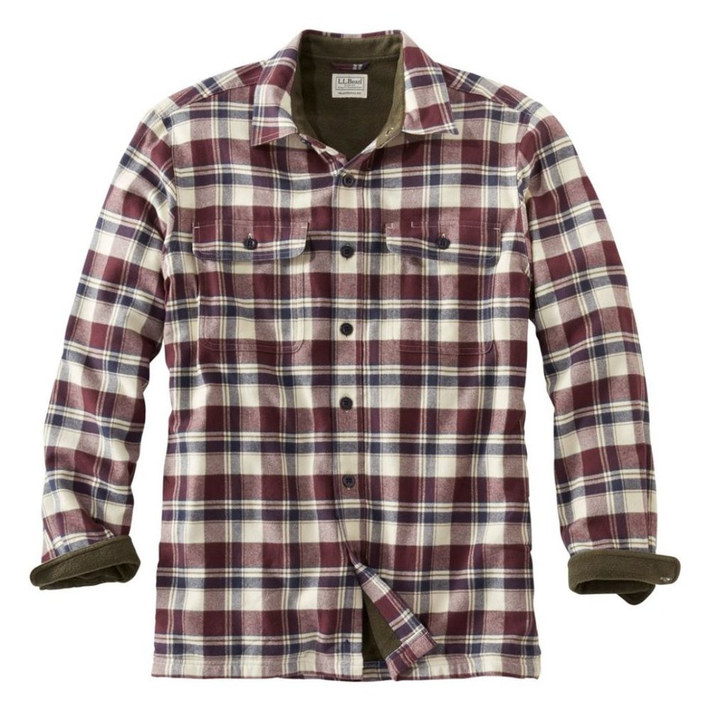 LL Bean Men's Fleece-Lined Flannel Shirt, Traditional Fit Medium